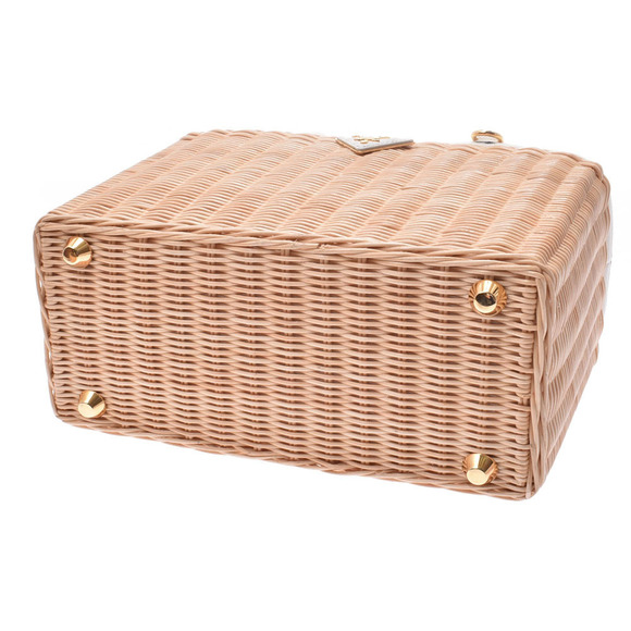 Prada Basket Brown Ivory White Wicker Canvas Bag - Picture 6 of 9